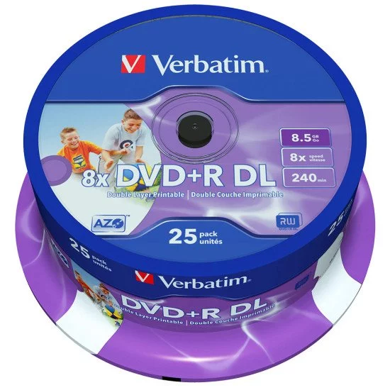DVD vierge Verbatim DVD+R DL double couche imprimable 8x (boite de 25) DVD vierge Verbatim DVD+R DL double couche imprimable 8x (boite de 25)