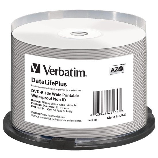 Verbatim DVD-R 16x imprimable Waterproof glossy (boite de 50)