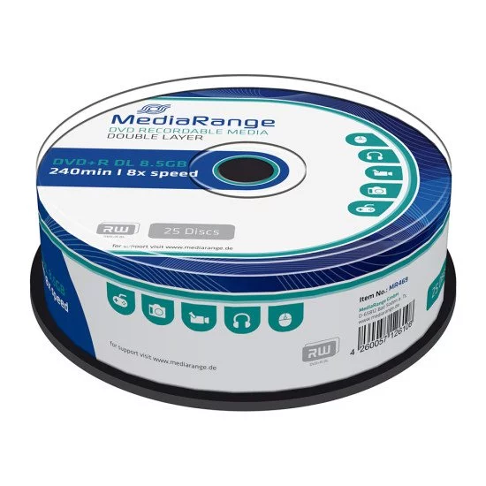 DVD vierge Mediarange. DVD+R DL double couche 8x (boite de 25) DVD vierge Mediarange. DVD+R DL double couche 8x (boite de 25)