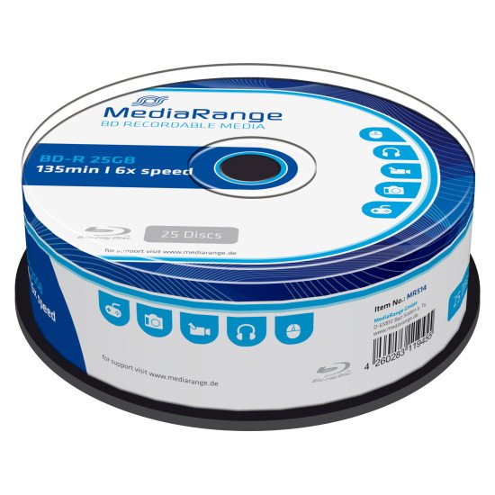 MediaRange Blu-ray vierge BD-R 6x 25Go (boite de 25)