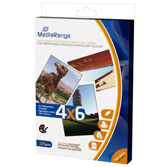 Mediarange papier photo brillant 10 x 15cm 220g 50 feuilles