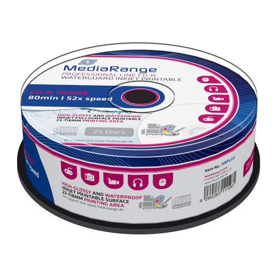 CD vierge Mediarange imprimable Waterguard 700MB 52x 25p.