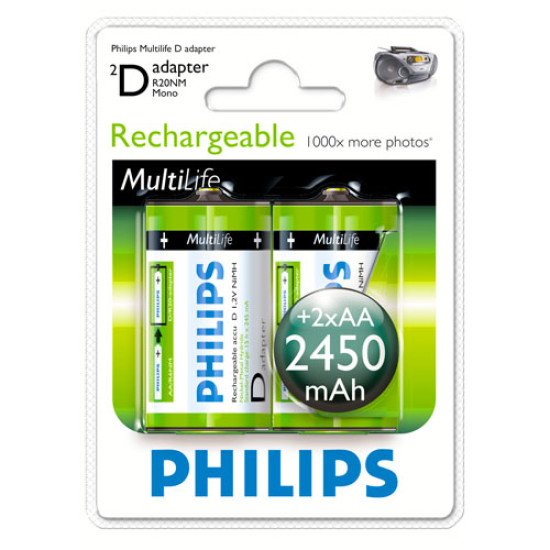 Philips piles rechargeables D 2450 mAh 2p. Philips piles rechargeables D 2450 mAh 2p.