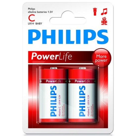 Philips piles alcalines LR14-C 2p. Philips piles alcalines LR14-C 2p.