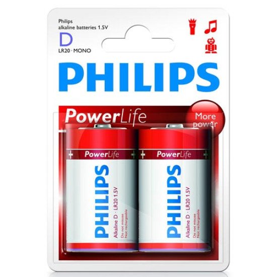Philips piles alcalines LR20-D 2p. Philips piles alcalines LR20-D 2p.