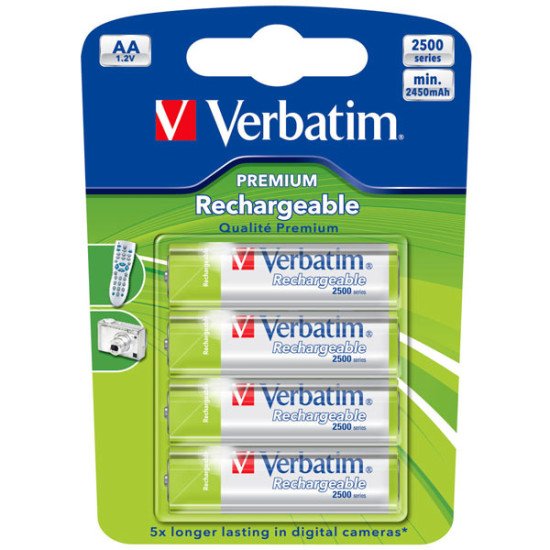 Verbatim piles rechargeables 2450mAh AA-LR06 4p. Verbatim piles rechargeables 2450mAh AA-LR06 4p.