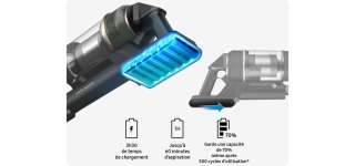 Nettoyez jusquà une heure<sup>[12]</sup> avec une seule batterie