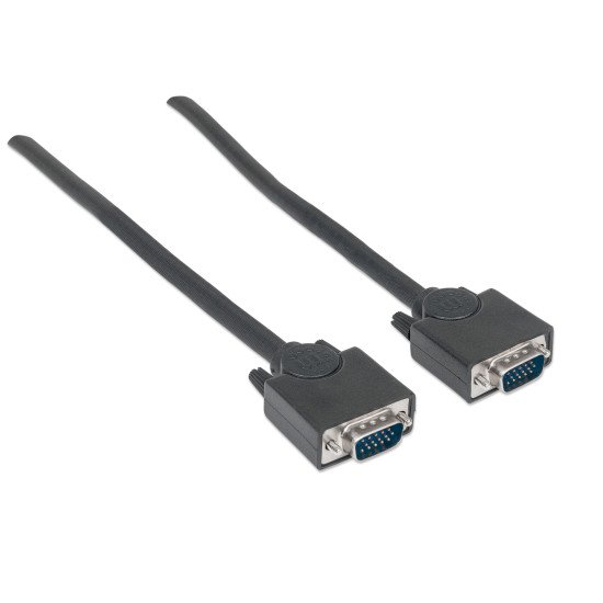 Manhattan Câble VGA pour écran, 1,8 m, HD15 mâle/mâle, spécification SVGA supérieure, entièrement compatible VGA, blindage intégral, noir, garantie à vie, équivalent à MXT101MM