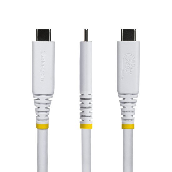 StarTech.com Câble USB4 de 1m, 40 Gbps, Câble USB-C Certifié USB-IF, 240 W PD, 8K 60Hz/4K 240Hz DP2.1 DP40, Gaine TPE, Compatible Thunderbolt 4 - Cordon USB-C Blanc