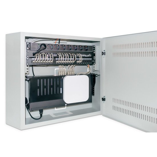 Intellinet Coffret mural 19" extra-plat avec rails 4U horizontaux et 2U verticaux, profondeur 170 mm, idéal AV/multimédia/surveillance, assemblé, gris RAL 7035