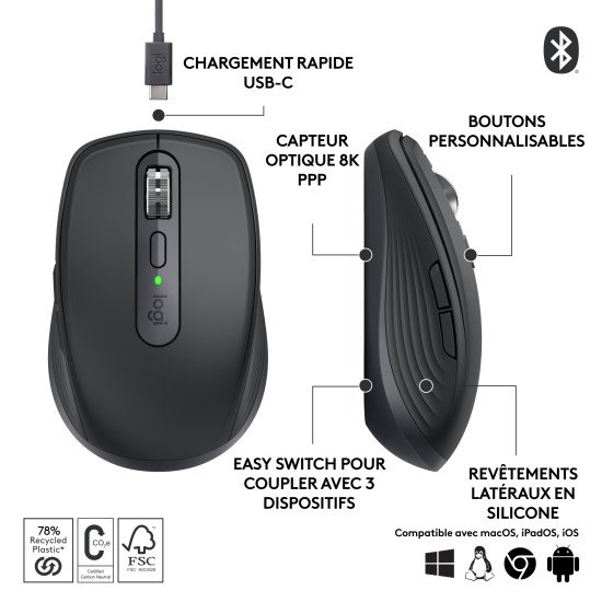 Logitech MX Anywhere 3s B2B souris Droitier RF sans fil + Bluetooth