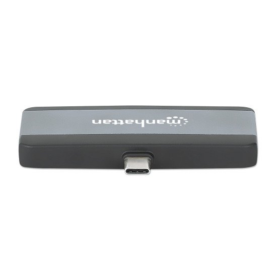 Manhattan Dock/hub de voyage USB-C, 4 ports : HDMI, USB-A, USB-C et audio 3,5 mm, avec Power Delivery (PD) 100 W - nécessite un chargeur USB-C externe (non inclus). Alimenté par USB (aucune alimentation externe requise) lorsque le PD n'est pas utilisé