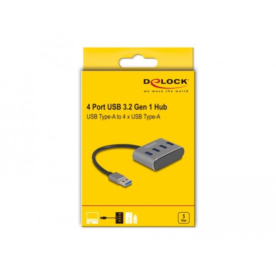 DeLOCK 63190 hub & concentrateur USB 3.2 Gen 1 (3.1 Gen 1) Type-A 5000 Mbit/s Noir