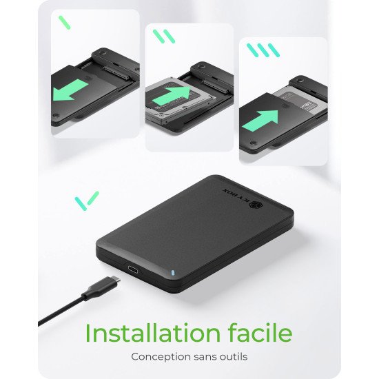 ICY BOX IB-201T-CU31 Enceinte ssd Noir 2.5"