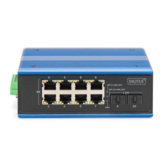Digitus Commutateur industriel 8 + 2 ports Gigabit Ethernet PoE