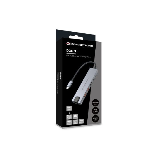 Conceptronic DONN29G station d'accueil Avec fil USB 3.2 Gen 2 (3.1 Gen 2) Type-C Gris Conceptronic DONN29G station d'accueil Avec fil USB 3.2 Gen 2 (3.1 Gen 2) Type-C Gris