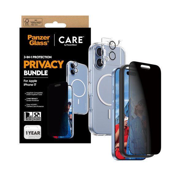 PanzerGlass ® | CARE by ® 3-in-1 Flagship Privacy Bundle iPhone 17 Protection d'écran transparent Apple 1 pièce(s)