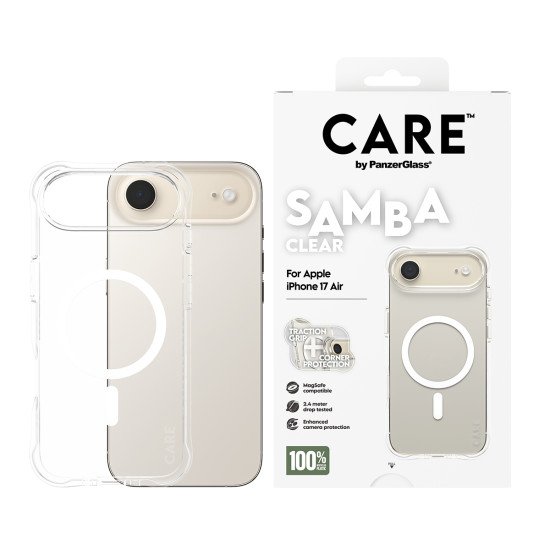 PanzerGlass CARE by ® Fashionable Case Samba Transparent w. White MagSafe iPhone 17 Air coque de protection pour téléphones portables Housse PanzerGlass CARE by ® Fashionable Case Samba Transparent w. White MagSafe iPhone 17 Air coque de protection pour téléphones portables Housse
