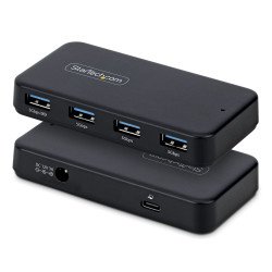 StarTech.com Hub USB-A à 4 Ports, 5 Gbps, Auto-Alimenté, Câble Hôte USB-C et USB-A 2 en 1, 1 Port de Chargement BC 1.2, Adaptateur Secteur 24W Inclus, MacBook et Windows