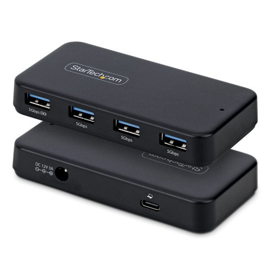 StarTech.com Hub USB-A à 4 Ports, 5 Gbps, Auto-Alimenté, Câble Hôte USB-C et USB-A 2 en 1, 1 Port de Chargement BC 1.2, Adaptateur Secteur 24W Inclus, MacBook et Windows