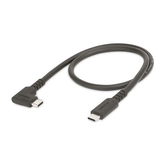 StarTech.com Câble USB-C Robuste à Angle Droit de 50cm, USB 3.2 Gen 2 (10 Gbps), Cordon de Transfert de Données USB-C à C Complet - Mode Alt DP 4K 60Hz, 100W Power Delivery - Câble USB Type-C à 90 Degrés/Coudé