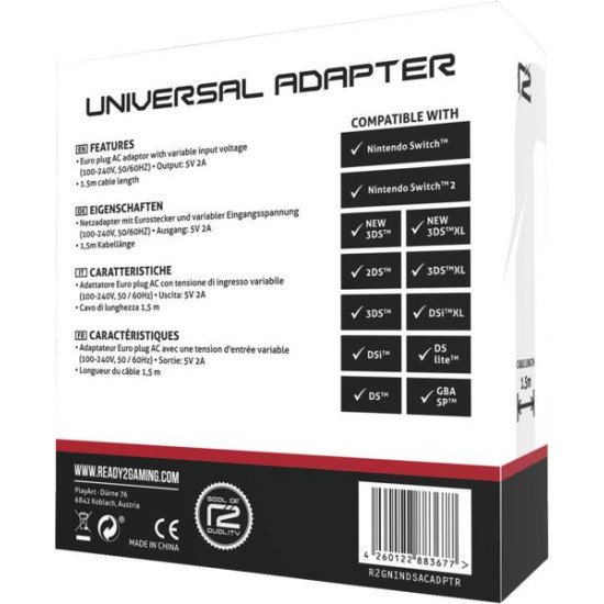 PlayArt Universal Netzteil (Switch 2) Consoles portables Noir Secteur Intérieure