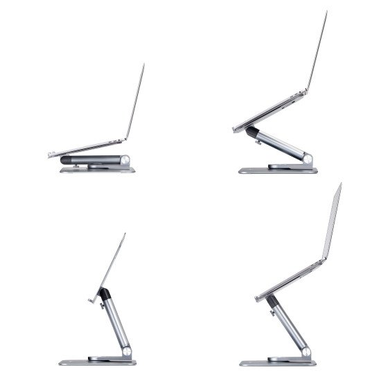 StarTech.com Support Télescopique pour PC Portable, Base Pivotante à 360°, Support Rotatif pour Bureau, Hauteur et Inclinaison Réglables, Poids Max 5kg, Construction en Aluminium, Design Portable