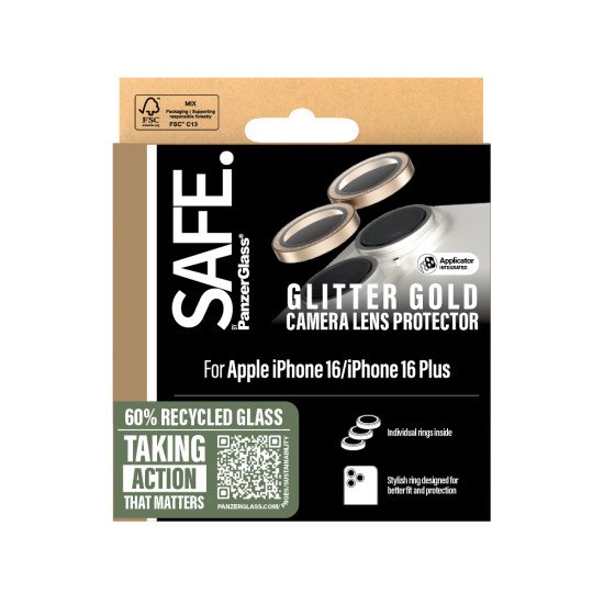 PanzerGlass SAFE. by ® Camera Lens Protector Glitter Gold iPhone 16 | 16 Plus Protection d'écran transparent Apple 1 pièce(s)