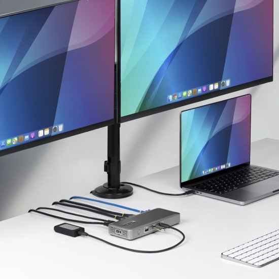 StarTech.com Station d'Accueil USB4, Double Sortie 4K Sans Pilote pour macOS et Windows, Station d'Accueil USB-C Universelle avec Chargeur d'Ordinateur Portable de 100W et 2,5GbE