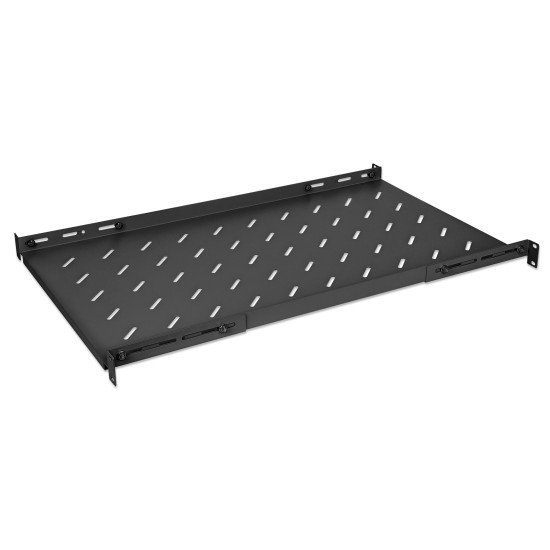 Intellinet Étagère fixe réglable 19", 1U, profondeur 750 mm, rails réglables de 750 à 950 mm, charge max. 20 kg, noire, garantie à vie