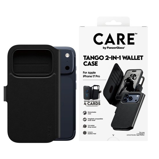 PanzerGlass CARE by ® Feature Case Tango Two-in-One Wallet w. MagSafe iPhone 17 Pro coque de protection pour téléphones portables Housse Noir