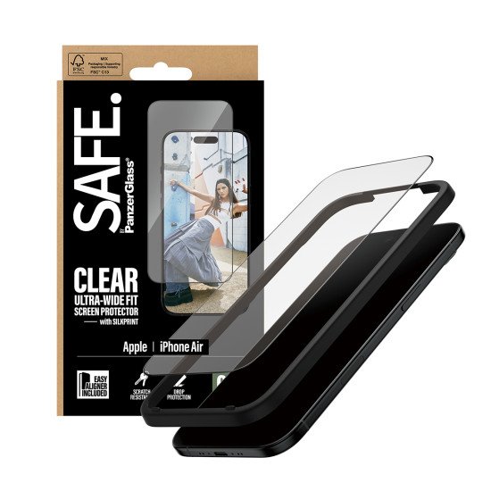 PanzerGlass SAFE. by ® Screen Protector w. Black Frame iPhone Air | Ultra-Wide Fit w. EasyAligner Protection d'écran transparent Apple 1 pièce(s)