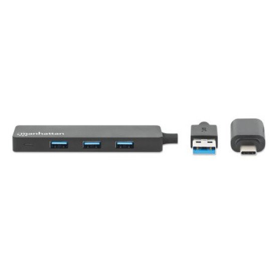 Manhattan Dock/hub combo USB-C & USB-A, 4 ports : 4x USB-A, 5 Gbit/s (USB 3.0), Alimenté par USB (aucune alimentation externe requise)