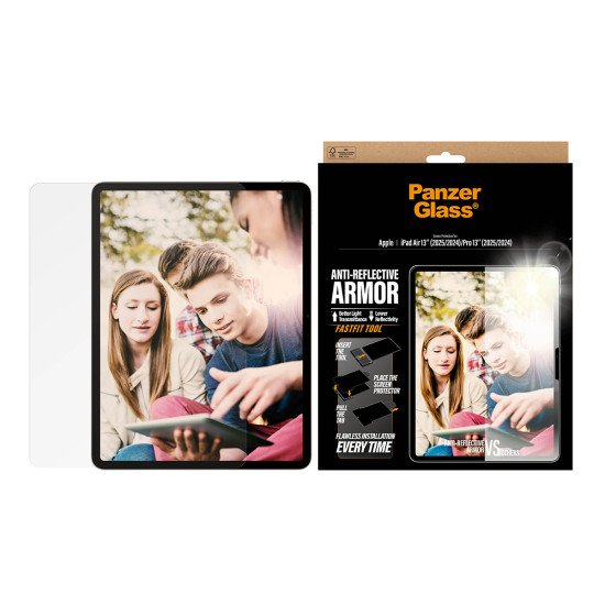 PanzerGlass ® Anti-Reflective Armor Screen Protector iPad Air 13" (2024-2026) | Pro 13" (2024-2025) | Ultra-Wide Fit w. FASTFIT TOOL Protection d'écran transparent Apple 1 pièce(s)