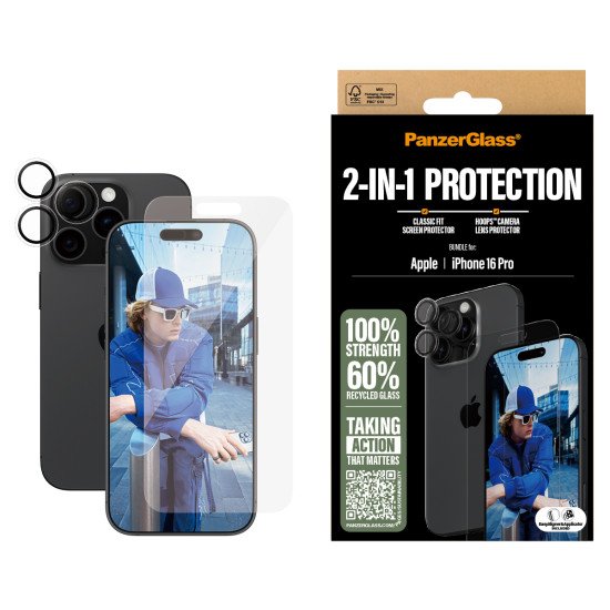 PanzerGlass ® 2-in-1 Bundle iPhone 16 Pro Protection d'écran transparent Apple 1 pièce(s)