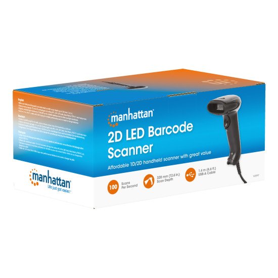 Manhattan Scanner de codes-barres CCD filaire, USB, largeur de lecture 60 mm, câble 152 cm, luminosité ambiante max. 5 000 lux, noir, garantie 3 ans