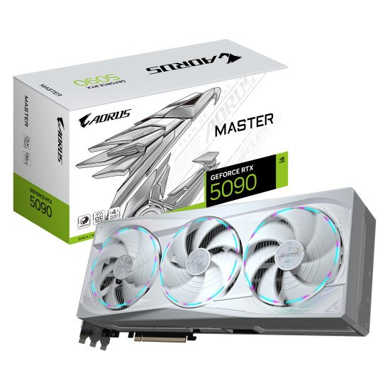 GIGABYTE AORUS GeForce RTX 5090 MASTER ICE 32G Carte Graphique - 32 Go GDDR7, 512 bits, PCI-E 5.0, 2655MHz Fréquence du Cœur, 3 x DP 2.1a, 1 x HDMI 2.1b, NVIDIA DLSS 4, GV-N5090AORUSM ICE-32GD GIGABYTE AORUS GeForce RTX 5090 MASTER ICE 32G Carte Graphique - 32 Go GDDR7, 512 bits, PCI-E 5.0, 2655MHz Fréquence du Cœur, 3 x DP 2.1a, 1 x HDMI 2.1b, NVIDIA DLSS 4, GV-N5090AORUSM ICE-32GD