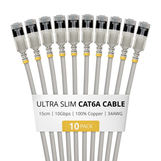 StarTech.com 6ASTP34GRS15CM10PK câble de réseau Gris 0,15 m Cat6a U/FTP (STP) Rond