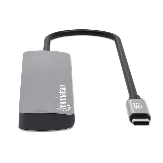 Manhattan Dock/hub USB-C avec lecteur de cartes, 7 ports : Ethernet, HDMI, 3x USB-A + 2x USB-C, avec Power Delivery (PD) 100 W - nécessite un chargeur USB-C externe (non inclus). Alimenté par USB (aucune alimentation externe requise) lorsque le PD n'est p