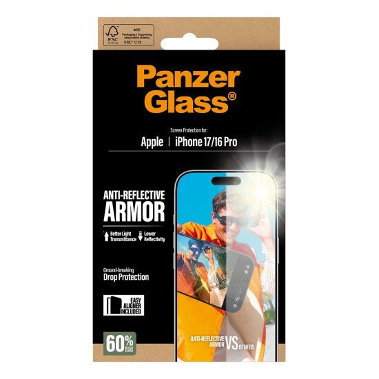 PanzerGlass ® Anti-Reflective Armor Screen Protector iPhone 17 | iPhone 16 Pro w. EasyAligner Protection d'écran transparent Apple 1 pièce(s)