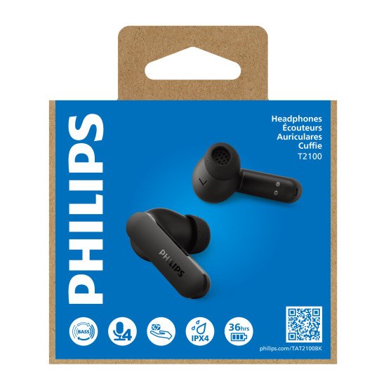 Philips TAT2100 Casque True Wireless Stereo (TWS) Ecouteurs Appels/Musique Bluetooth Noir