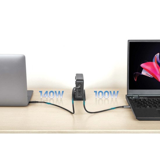 Manhattan Station de charge GaN USB Power Delivery à 4 ports, 240 W / PD 3.1, 4 ports USB-C PD jusqu'à 140 W par port, puissance totale de 240 W, noir