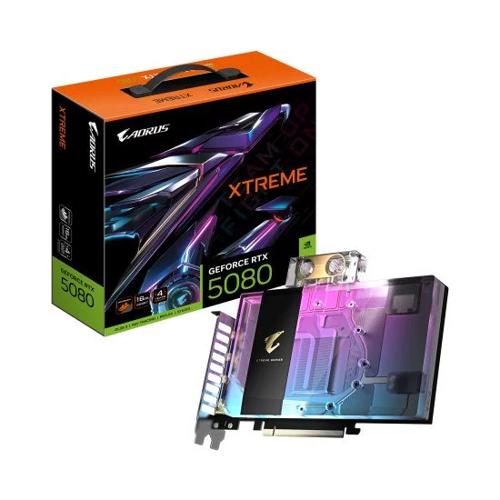 GIGABYTE AORUS GeForce RTX 5080 XTREME WATERFORCE WB 16G Carte Graphique - 16 Go GDDR7, 256 bits, PCI-E 5.0, 2805MHz Core Clock, 3 x DP 2.1a, 1 x HDMI 2.1b, NVIDIA DLSS 4, GV-N5080AORUSX WB-16GD GIGABYTE AORUS GeForce RTX 5080 XTREME WATERFORCE WB 16G Carte Graphique - 16 Go GDDR7, 256 bits, PCI-E 5.0, 2805MHz Core Clock, 3 x DP 2.1a, 1 x HDMI 2.1b, NVIDIA DLSS 4, GV-N5080AORUSX WB-16GD