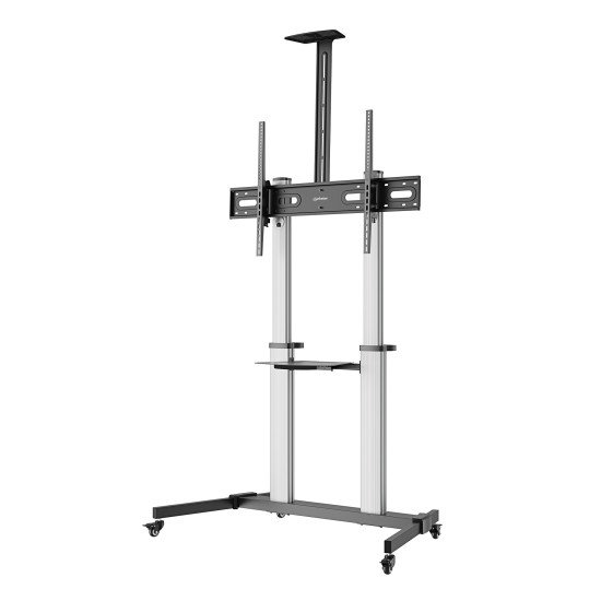 Manhattan Support sur roulettes pour TV/moniteurs, écrans 37" à 100", Compatibilité VESA : de 200x200 à 1000x600 mm (vérifiez les dimensions des quatre trous de fixation à l'arrière), charge max. 80 kg, hauteur réglable 1200–1600 mm