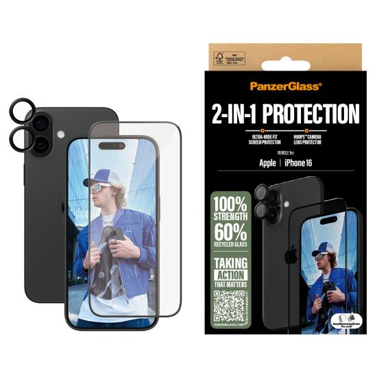 PanzerGlass ® 2-in-1 Bundle iPhone 16 Protection d'écran transparent Apple 1 pièce(s)