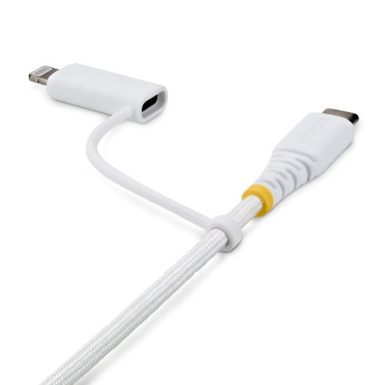 StarTech.com Câble de Recharge USB-C Robuste 2 en 1 de 2m avec Adaptateur Lightning, 30W/60W (3A), Certifié Apple MFi, Câble de Recharge USB-C Tressé pour iPhone/iPad/Android