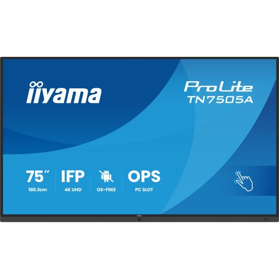 iiyama TN7505A-B1AG Écran d'affichage dynamique Écran plat interactif 189,3 cm (74.5") 500 cd/m² 4K Ultra HD Noir Écran tactile