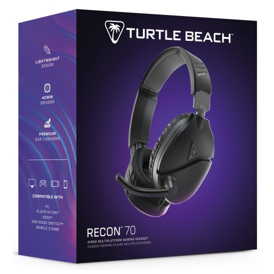 Turtle Beach Casque gaming multiplateforme Recon 70 – PC, PS5, PS4, Xbox Series X|S, Xbox One, Switch, et appareils mobiles avec prise 3,5 mm - microphone à bascule, écouteurs de 40 mm