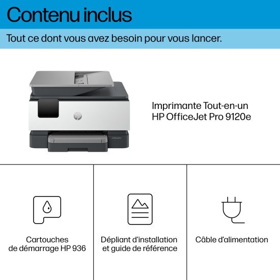 HP OfficeJet Pro Imprimante Tout-en-un HP 9120e, Couleur, Imprimante pour Petites/moyennes entreprises, Impression, copie, scan, fax, HP+; Éligibilité HP Instant Ink; Imprimer depuis un téléphone ou une tablette; Écran tactile; Numérisation HP Smart Advan