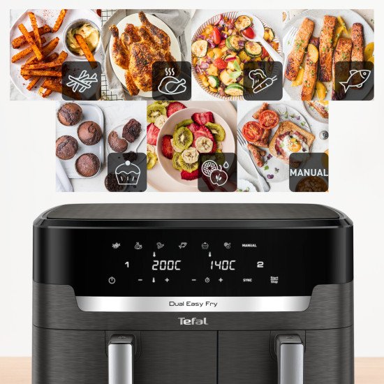 Tefal Easy Fry Dual XXL EY942HE0 friteuse Double 11 L Autonome 2020 W Friteuse d'air chaud Gris